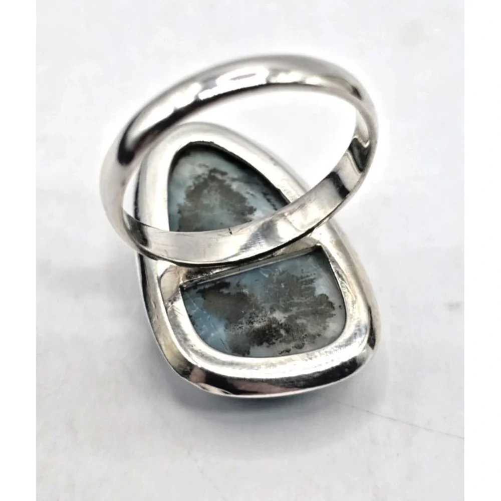 Blue Larimar Gemstone Ring Size 7 Sterling Silver‎ 925 Tide-Shaped Handmade NWOT